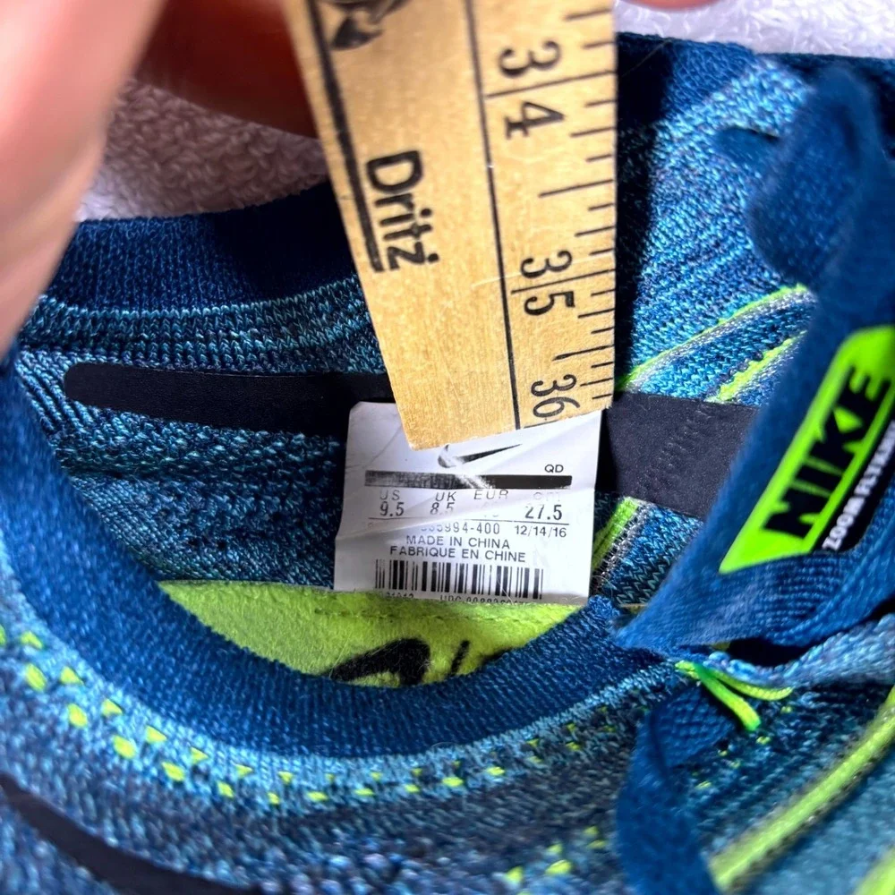 Nike Zoom Flyknit Streak 835994-400 Mens US 9.5 Shoes Blue‎ Black Green Sneakers